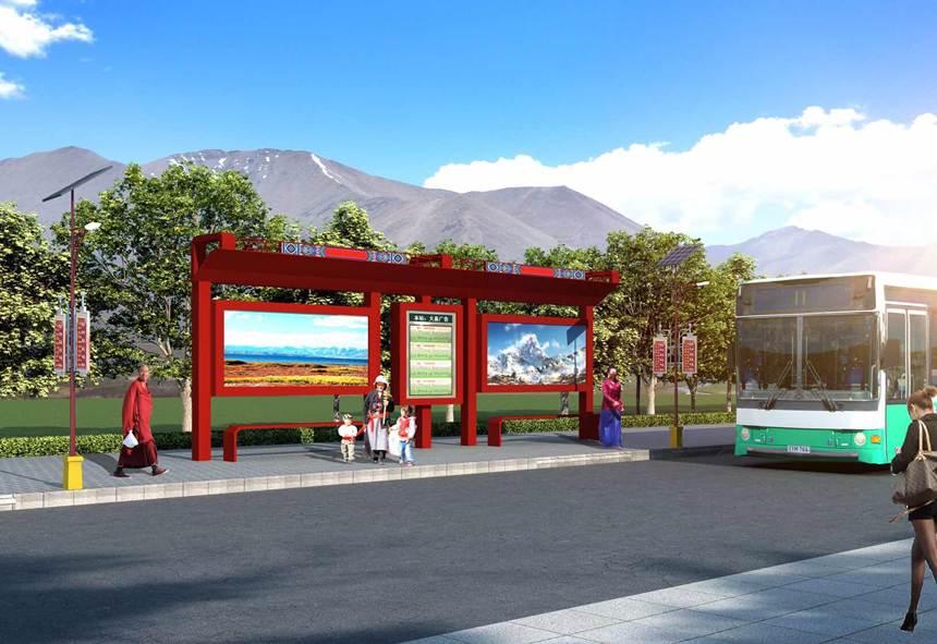 【2019年4月13日】拉薩候車亭安裝完工，“中國紅”候車亭展現(xiàn)不一樣的中國風